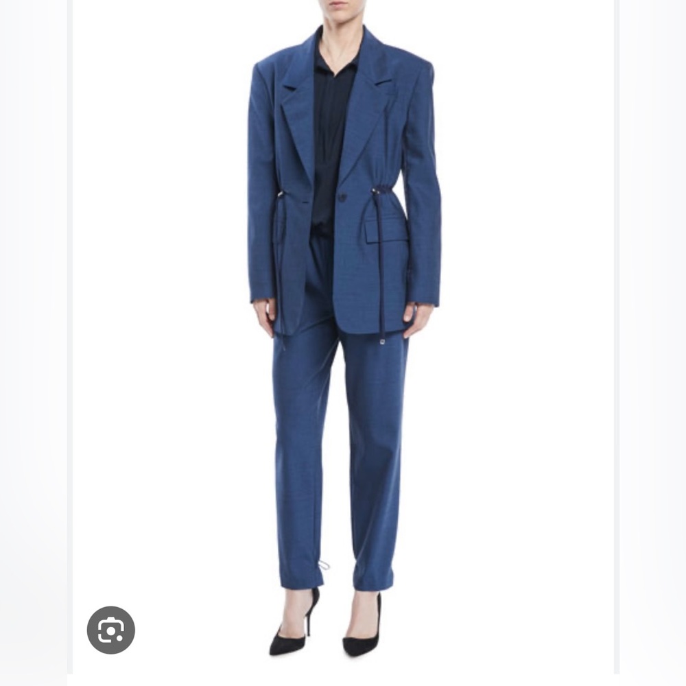 Tibi Blue Drawstring Tropical Wool Suit Blazer and Pants set - size XS/Small